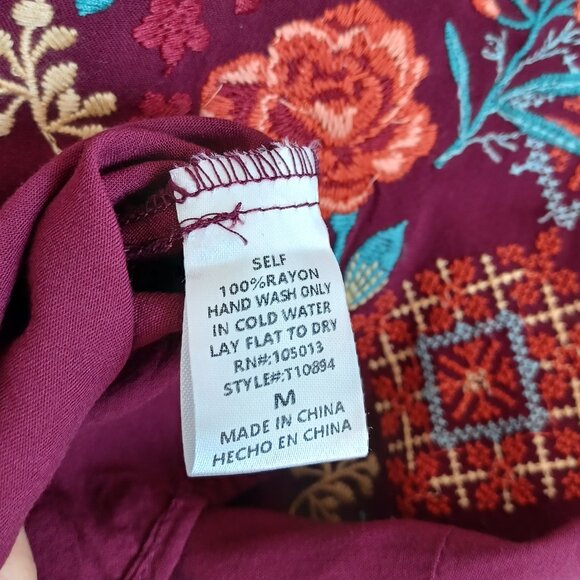 Savanna Jane Top Embroidered V Neck Boho Popover Long Sleeves Womens Medium - Picture 9 of 11